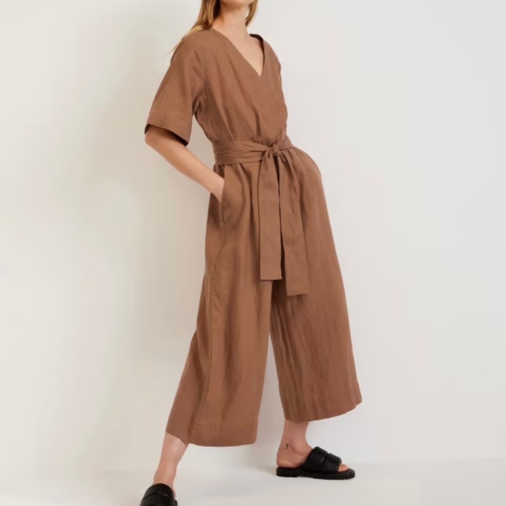 Everlane the Linen Cross-Front Jumpsuit size 8